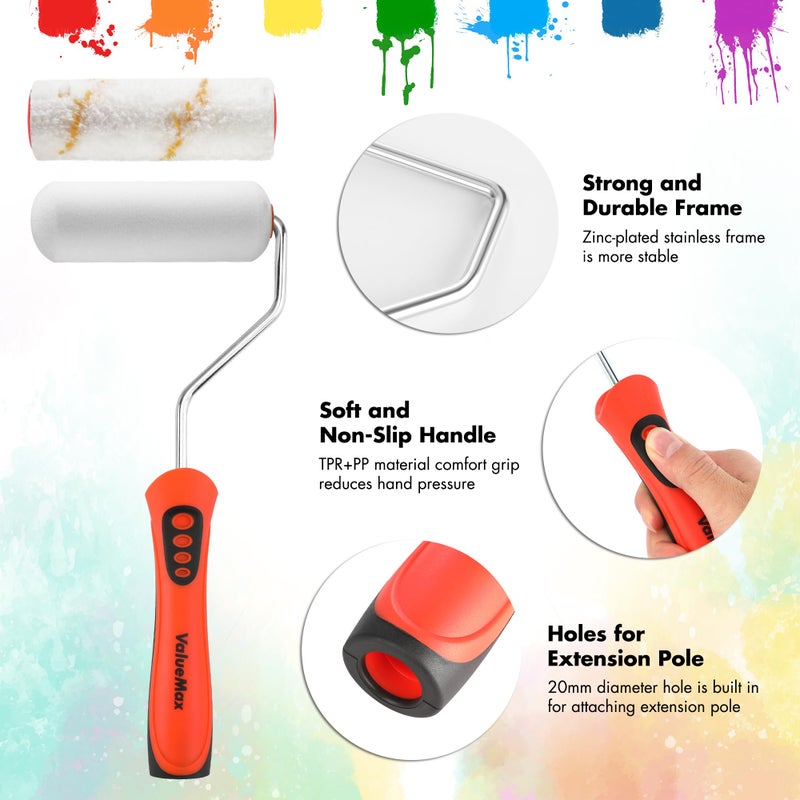 Valuemax 14 Piece 4 inch Paint Roller Kit Wall Treatments Tools for Decorate Cabinets, Doors, Craft Work, Orange & White - Image 2